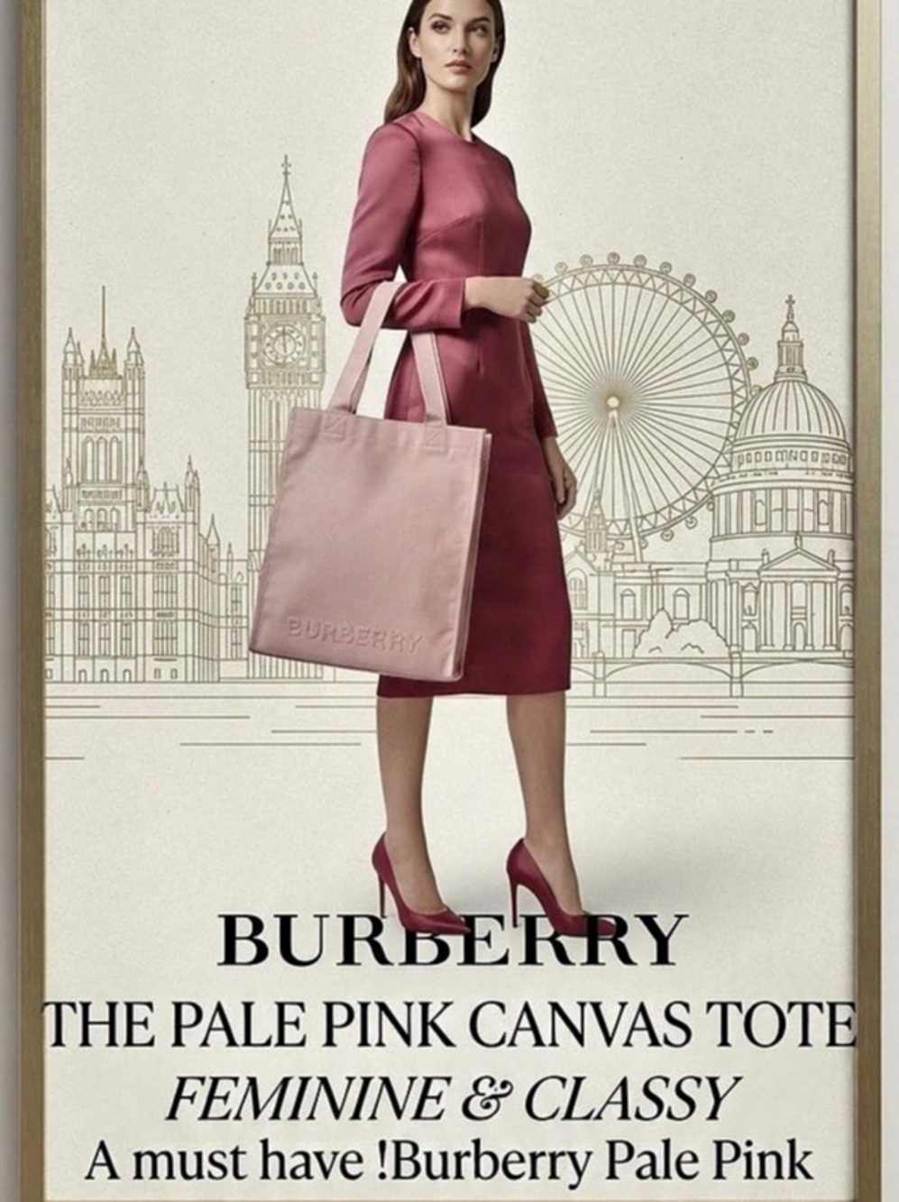 Brand New!Burberry Pink Canvas Tote Large